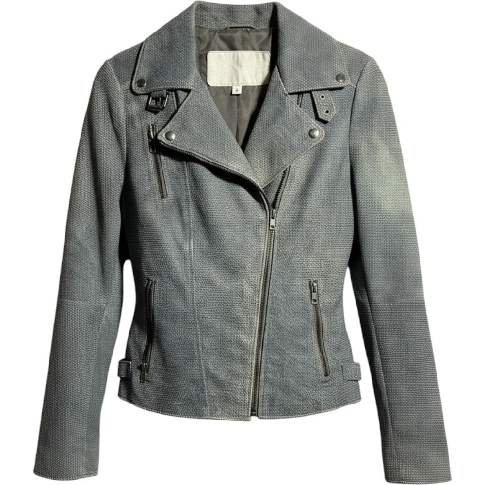 Cigno Nero Green Gray Distressed Leather Moto Jacket Reptile Embossed M Grunge